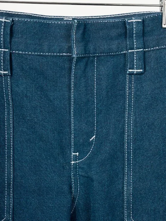 Chloe SS18 Runway Ultramarine Cotton Denim Cropped Circle-Stitch Jeans - Picture 9 of 14